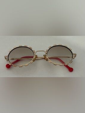 L.A. Eyeworks Round Gold Frame Eyeglasses with Red Temples